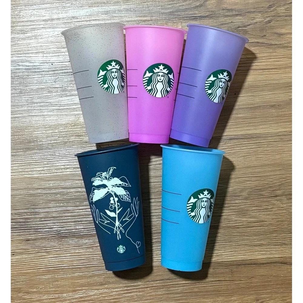 Starbucks Reusable Cold Cup 5pk Set No Lids Tumblers Pink Blue Purple